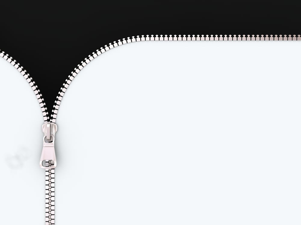 3D Illustration Zipper on White and Black Background.