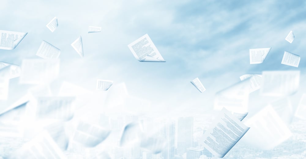 Background conceptual image with papers flying in air