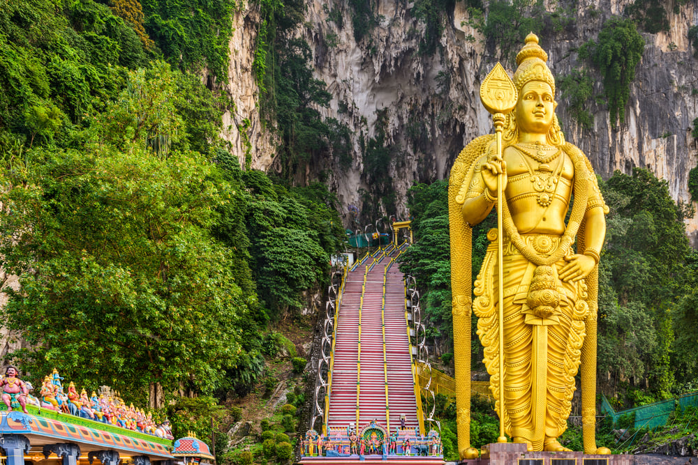 Batu Caves statue and entrance near Kuala Lumpur, Malaysia.