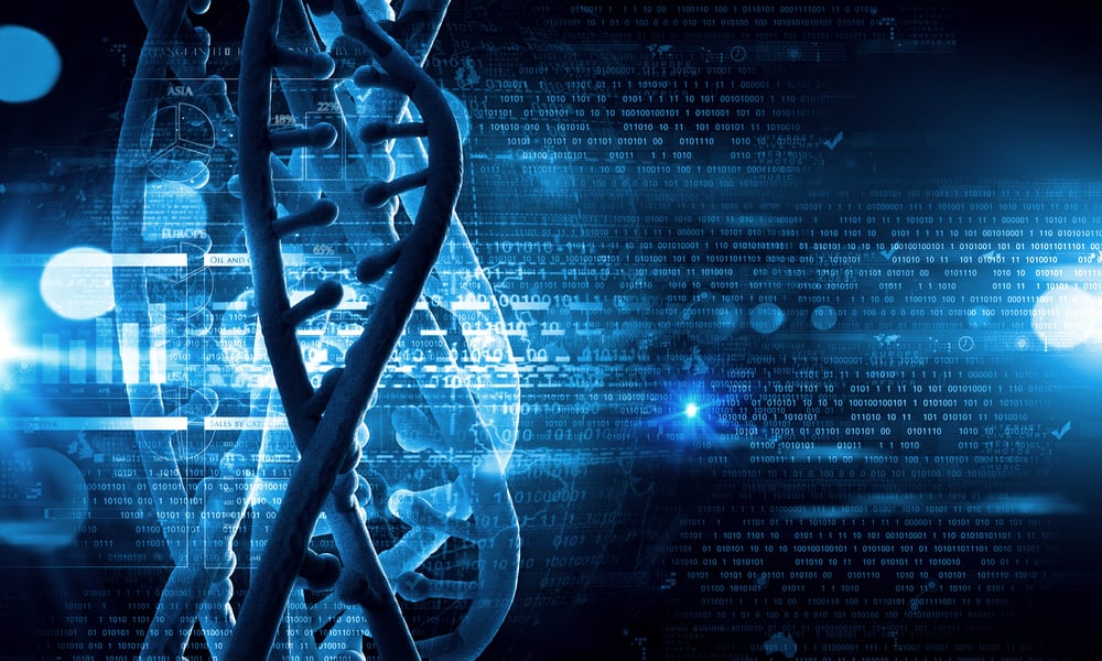 Digital blue image of DNA molecule and technology concepts