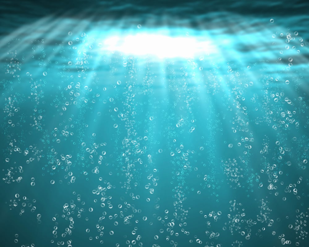 Illustration of blue sea underwater with air bubbles