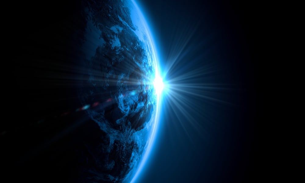 Planet Earth with appearing sunbeam light. Elements of this image are furnished by NASA-3