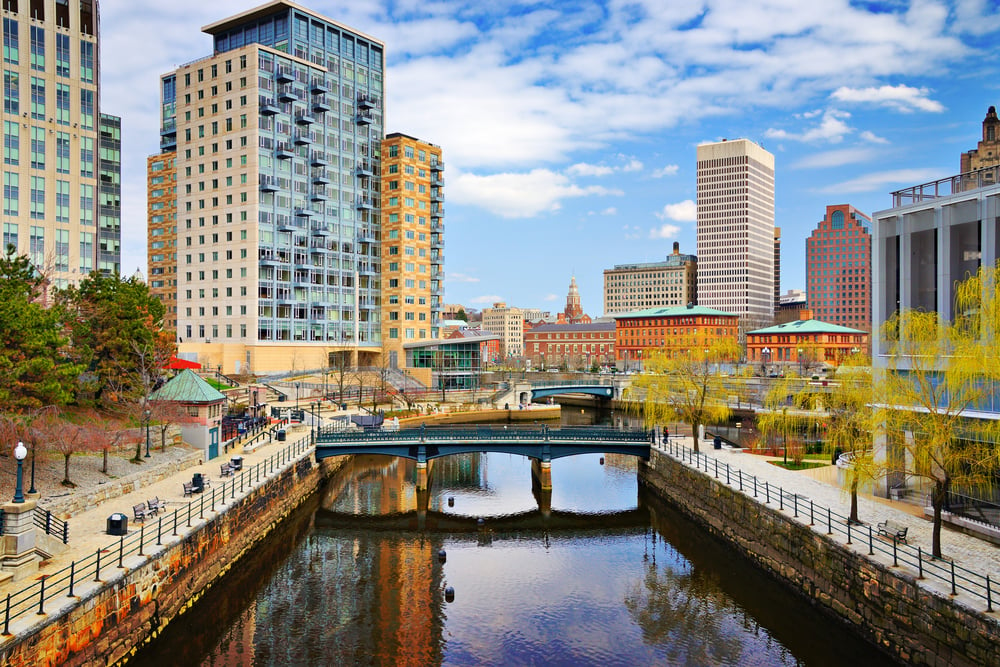 Providence, Rhode Island cityscape at Waterplace Park.