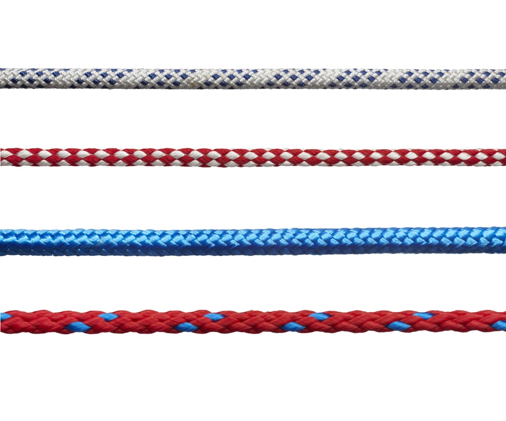 collection of various ropes on white background. each one is in full cameras resolution