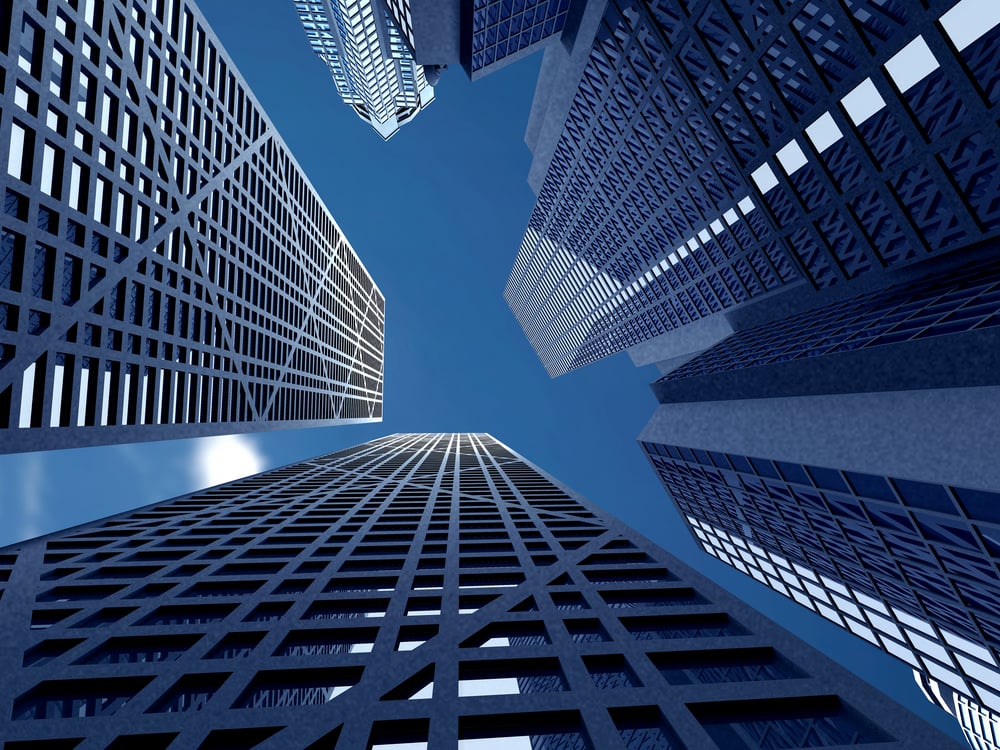 corporate buildings in perspective made in a 3d