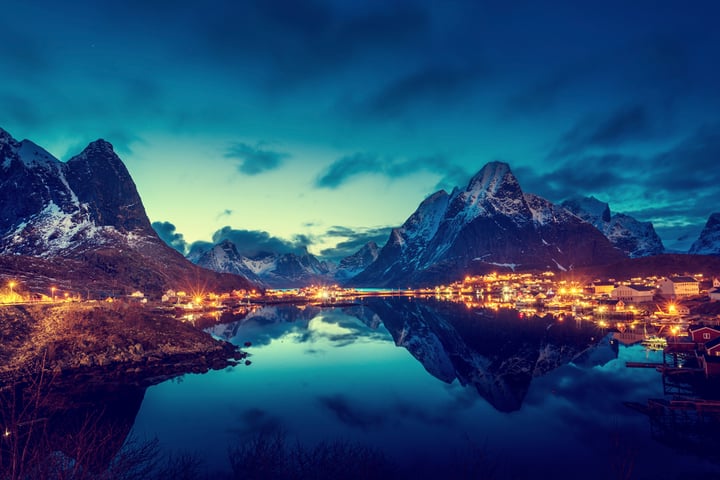 sunset  in Reine Village, Lofoten Islands, Norway